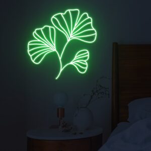 green ginkgo leaves neon light for living room decor