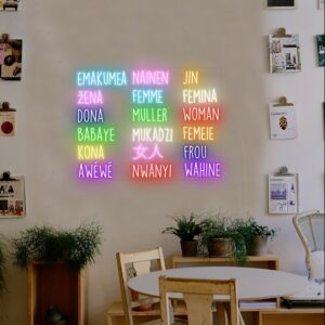 women in different words neon light, custom neon sign for women