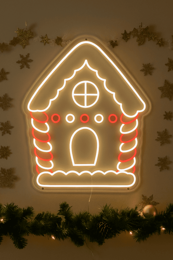 Christmas gingerbread house neon sign