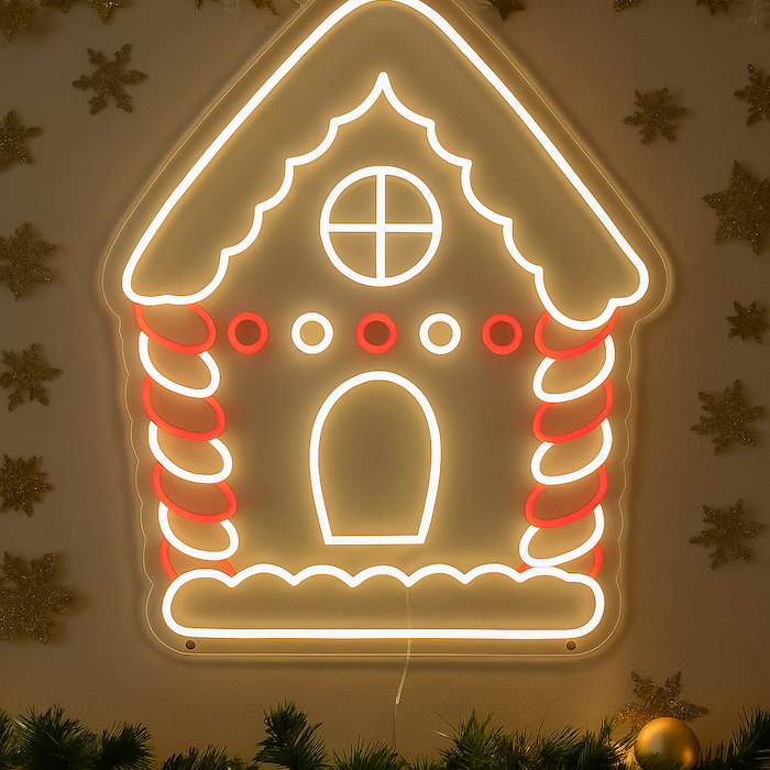 Christmas gingerbread house neon sign