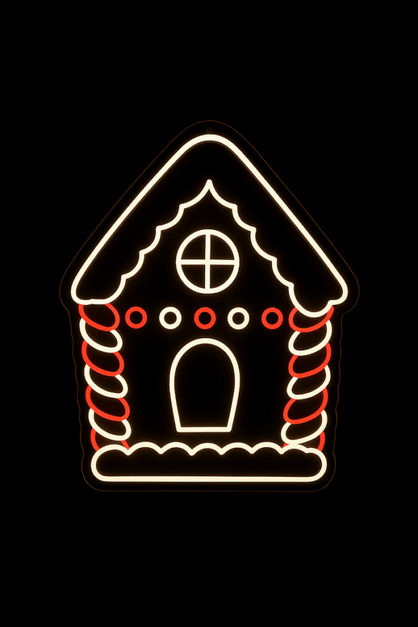 Christmas gingerbread house neon sign red and white neon sign