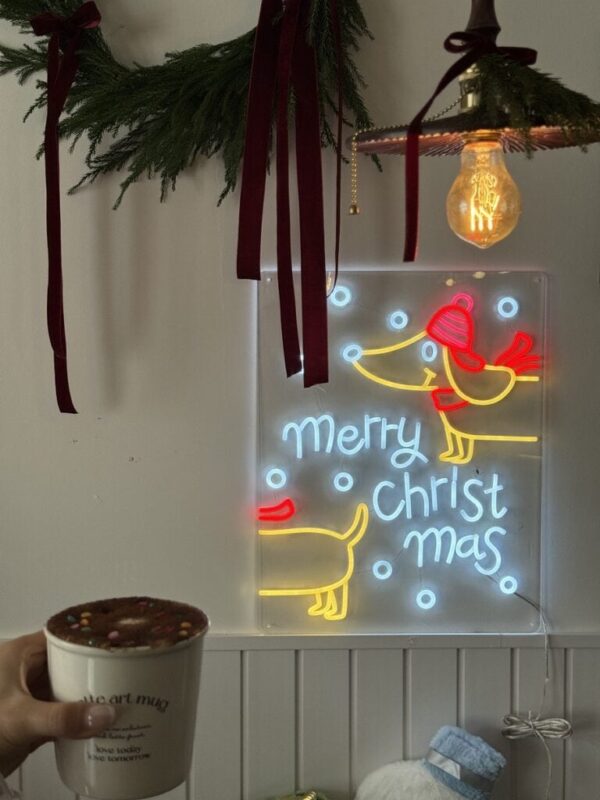 sausage dog christmas led neon sign decor with backing