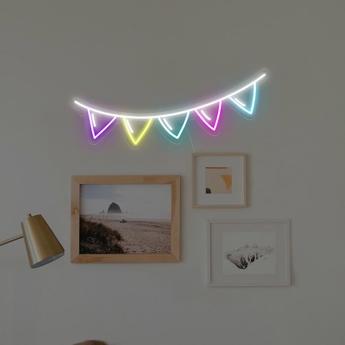 colorful flags kids room decor neon sign