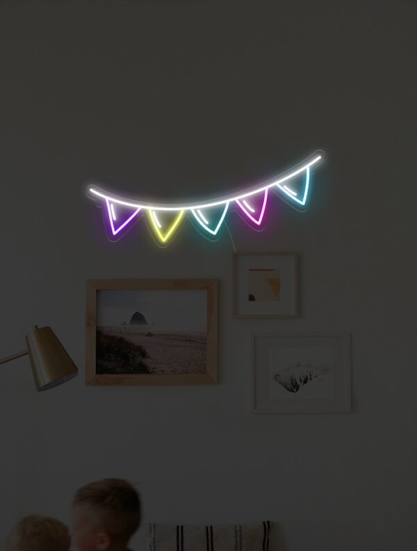 colorful flags party event decor neon sign