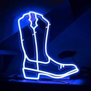 cowboy boot blue neon sign aesthetic