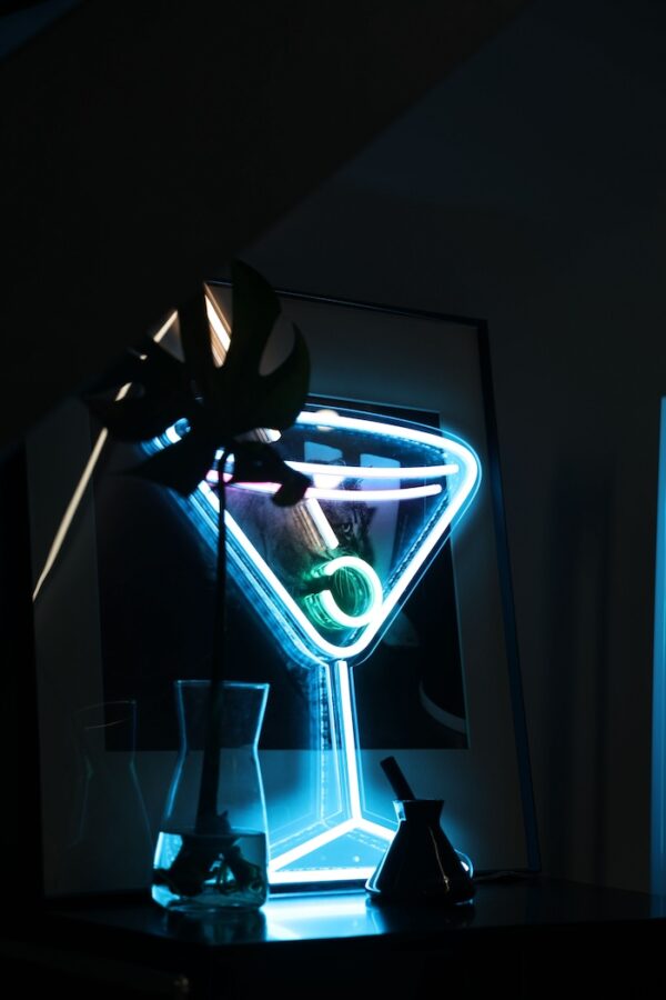 martini glass neon sign art aesthetic
