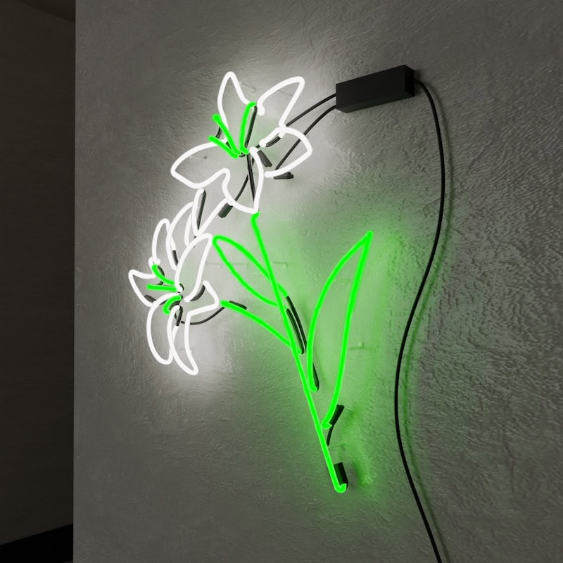 Easter Lily glass neon sign green and white neon