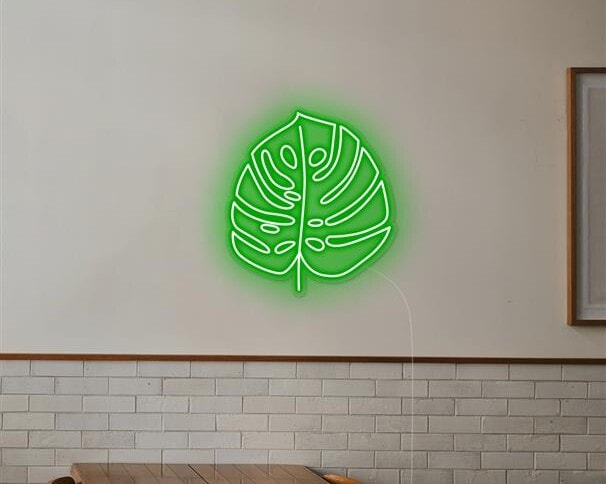 Monstera neon light restaurant decor