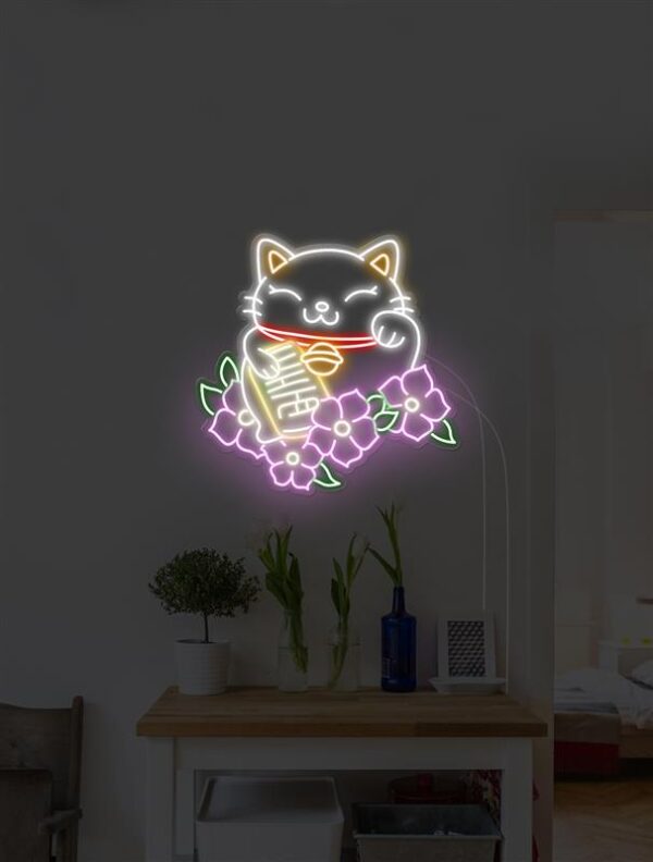 lucky cat living room neon light