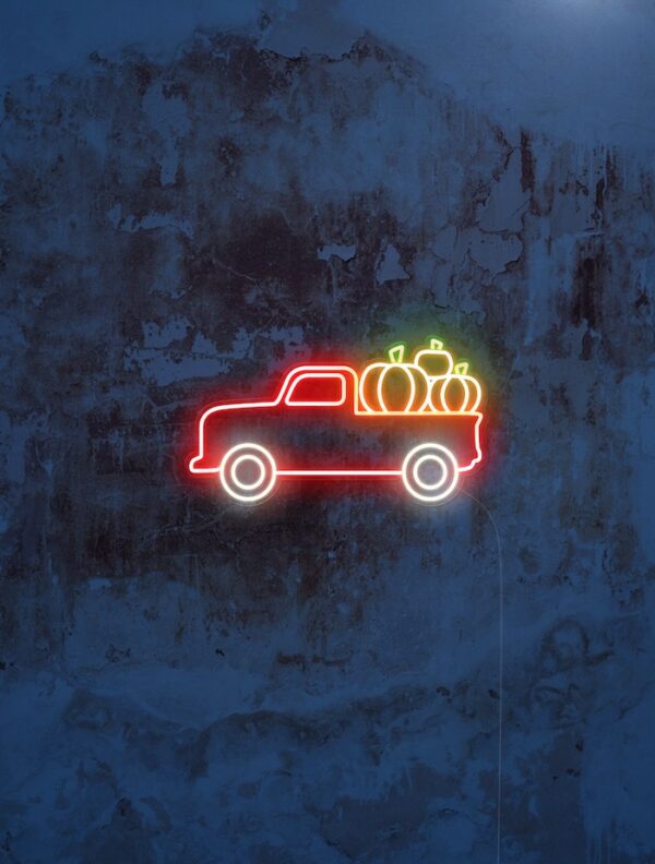 Red Truck With Pumpkin Harvest Neon Sign