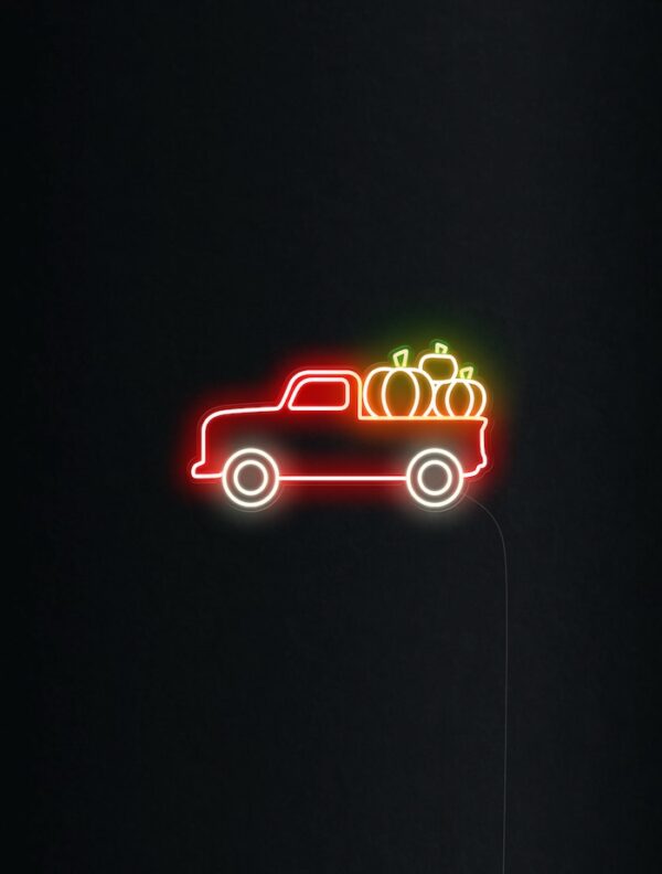 Red Truck With Pumpkin Harvest Neon Sign