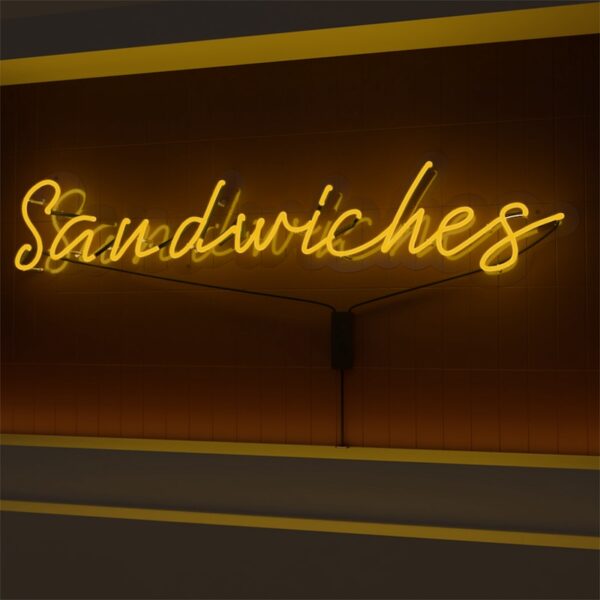 Sandwiches vintage neon sign yellow glass neon cafe and restaurant