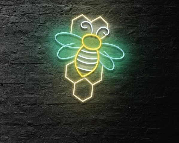Bee and Honeycomb Neon Sign green and yellow neon sign