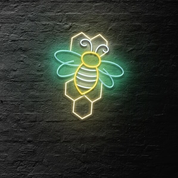 Bee and Honeycomb Neon Sign green and yellow neon sign