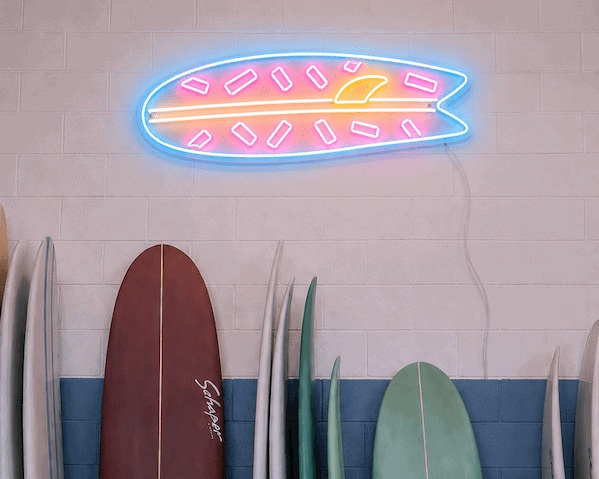 surfbaord surfing shop business neon sign