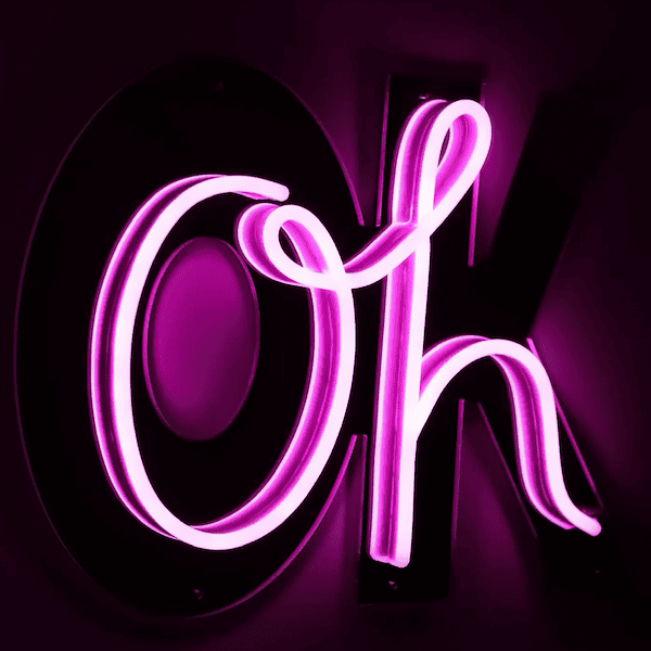 oh ok pink neon sign with mirror backing